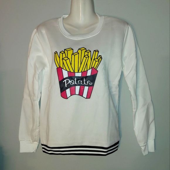 Long-Sleeve Fries Print Sweatshirt - Picture 1 of 7